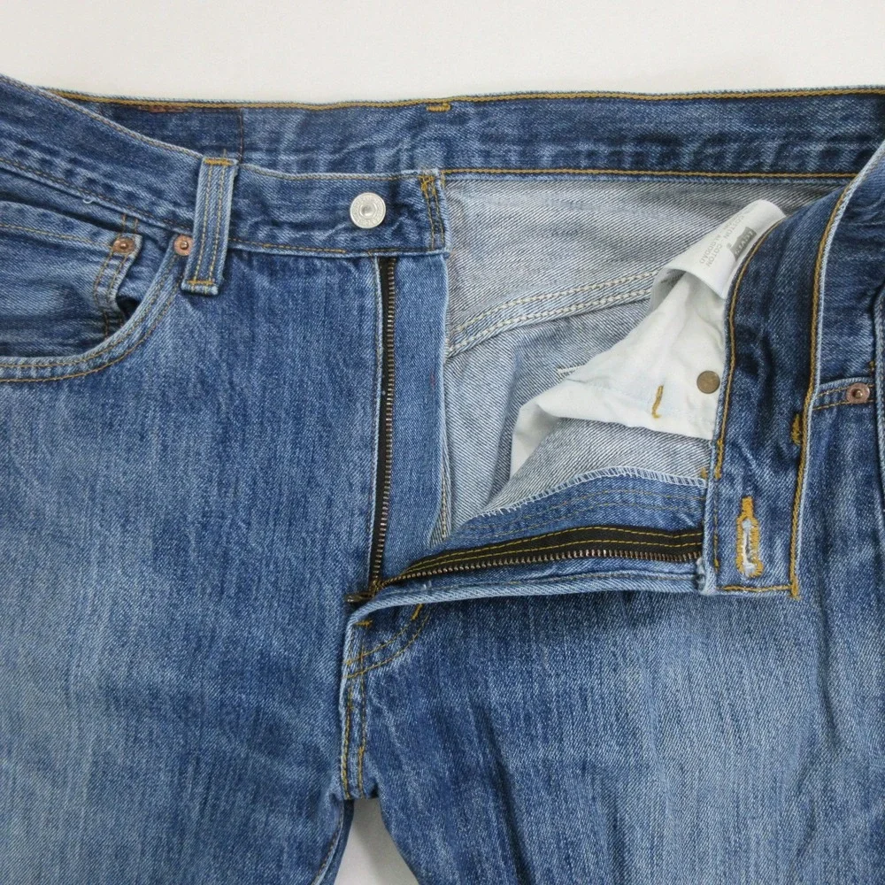 Levi's Men Jeans 33x30 501 Straight Leg Blue Denim Medium Wash Zipper Added